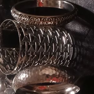 Cuff & 2 silver tone braclets